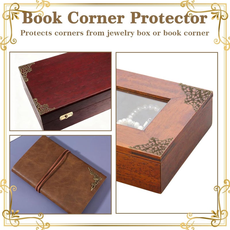 Telooco 100Pcs Metal Book Corners 4 Styles Vintage Book Corner Protectors Hollow Triangle Book Corners Decorative Book Edge Protector Filigree Metal Embellishments for DIY Notebook Scrapbook Desk Jewelry Case - Image 4